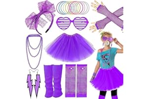 CLIUNT Ladies 80s Accessories, 80s Fancy Dress Costumes Accessories with Headband, gloves, knee pads, bracelets, glasses,1980s Costume Accessories Set for Retro Theme Party Cosplay