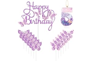MCISKIN Happy 5th Butterfly Birthday Candles, candela rosa viola numero 5 con farfalla cake topper per ragazze, decorazioni per torta di 5° compleanno, carino topper per torta di 5° compleanno, per feste a