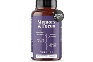 Nullure Nootropico | con Citicolina 250 mg COGNIZIN® | Integratore Memoria e Concentrazione | Testato da terzi | Vegano e Senza Additivi | con Ginkgo Biloba | 60 caps (1 mese) | Prodotto a Barcellona
