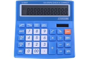 WZIOEPUL Office Desk Calculator 12 Digits with Solar Power and Easy to Read HD LCD Display, Big Buttons, for Financial Affairs,Home, Office, School, Class and Business,with Battery, Blue