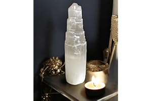 PRO HOME Selenite Crystal Tower Handmade Large Natural White Healing Crystals Mountain Pillar for Meditation Spiritual Energy Alter Cleansing Table Decoration Pillar or Gifts (15cm)