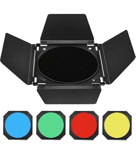 Kit Porte De Grange Godox BD-04 - Avec Grille Nid D'abeille Et 4 Filtres Couleur - Pour Réflecteurs 7" Bowens