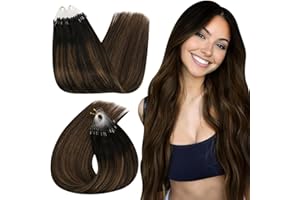 Ugeat Extension Microring Capelli Veri Castano Medio Balayage 40cm Extension Capelli Veri con Microring Ombre Marrone Scuro Medio 50grammi 50ciocche Remy Professionale