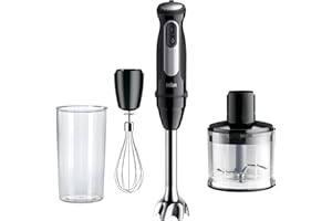 Braun MultiQuick 5 Pro MQ 55236 M, Hand Blender with PowerBell Plus Technology, 25 Speed Wheel+Turbo, Easy Click System Plus for Accessories, 600ml Chopper, Metal Whisk and 600ml Beaker, 1000W, Black