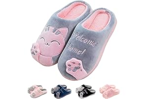 SHAINE Hausschuhe Damen Winter Herren Baumwolle Katze Pantoffeln Warme Plüsch Hausschuhe Unisex Weiche Bequeme rutschfeste Cozy Slippers