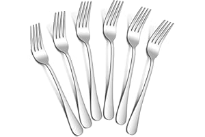 tiokin Set di 6 forchette da tavola, 20,5 cm, in acciaio inox per uso alimentare, forchette da tavola, posate con finitura a specchio, lavabili in lavastoviglie, utilizzabili per casa, cucina o
