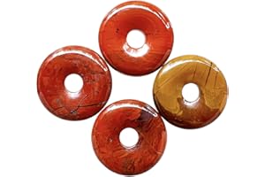 Ladeukoi Large Hole 7mm Round Gemstone Disc Lucky Coin Pendant Bead Charms for Jewelry Making, Polished Crystal Amulet Peace Circle Donut Stone Beads Supplies 1.18”(30mm),4Pcs, Mookaite