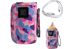 Yaepoip USB Milk Warmer Bag, Temperature Adjustable Bottle Warmer USB Milk Heat Keeper Baby Bottle Portable Breastmilk Warmer Bag (Pink)