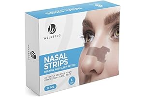 Welsberg 30 pièces Bandelettes Nasales, Aide Anti-Ronflement, Respiration Améliorée pendant le Sommeil et le Sport, Plâtre Nasal pour Hommes et Femmes, taille L, 66x19 mm