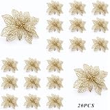 Ornamento Albero Di Natale 24 Pezzi Fiori Di Natale Glitterati | 3 Misure (7.6/10.2/15.2 Cm), Colore Nero
