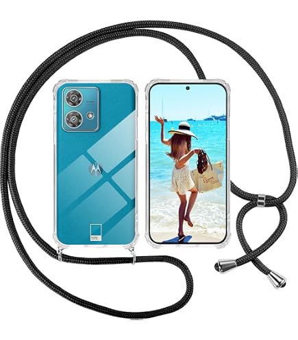 Handyhülle Mit Kette Für Motorola Edge 40 Neo – Transparent, Stoßfest, Mit 1,5 M Verstellbarem Band & Displayschutzfolie