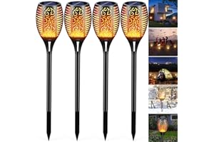 Torce Solari da Giardino 4 Pezzi, Jonwall Luce a Fiamma Solare Lampade Solari per Esterni 33 LED Luci Solari con Effetto Fiamma, IP65 Luci da Giardino Impermeabili per Giardini Prato Vialetto
