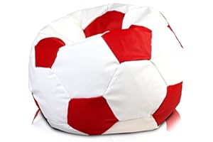 ‎ECOPUF Ecopuf Football | Sitzsack Fussball Größe S 55X35 cm Ideal für Kinder & Erwachsene | Fußball-Sitzsack aus Kunstleder | Sitzkissen Fußball Gefüllt mit Polystyrol (PS) Sitzkissen Gaming Sessel