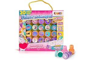 CRAZE Sellos infantiles UNICORNIOS para niñas Tinta Sello Unicornio Juguete Juego de sellos niños Diferentes diseños 4 colores Manualidades niños 29190