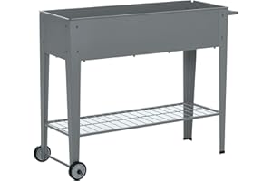 Outsunny Jardinière sur Pieds Potager dim. 109L x 39l x 80H cm étagère 2 Roues + Insert d'irrigation métal Gris
