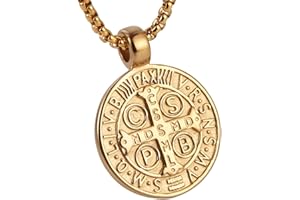 AsAlways Men's St Benedict Exorcism Pendant Necklace Stainless Steel Catholic Roman Cross Demon Protection Ghost Hunter(CSPB) 22 + 2 inch chain