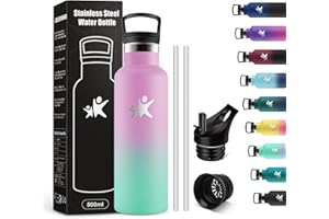 KollyKolla Edelstahl Trinkflasche Kinder 500ml, Vakuum Thermosflasche mit Strohhalm, BPA-Frei Thermosflasche Doppelwandig, Kohlensäure Geeignet, Isolierflasche für Camping, Fahrrad, Fitness, Sprudel