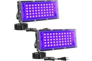 Eleganted 2 pezzi 50W Faretto UV LED, Faro con Spina, IP65 Impermeabile Luce Nera, Black light Decorare per Acquario, Festa, Pittura e Poster Fluorescente, Bar, Festa