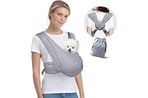 Lyneun Sac de Transport pour Chien de 3kg, Mains Libres Sac de pour Petits Chiens et Chat, Réglable Écharpe de Transport pour Chiot avec Sangle, Porte Chien Ventral pour La Marche (Gris)