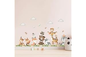 Tanlaby Animali Della Giungla Adesivi Murali Giraffa Orso Scoiattolo Sticker Murali Autoadesivo Rimovibile Adesivi da Parete per Bambini Camera da Letto Stanza Della Scuola Materna Decorazione Murale