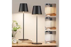 Aooshine Cordless Table Lamps Set of 2 Rechargeable, Battery Operated Lamp with 3-Color Modes, Portable Dimmable USB Touch Lamp for Bedroom, Living Room, Dining, Outdoor(Black)