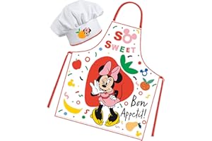 Sorrisini Delantal y Gorro de Cocinero Ajustable para Niños y Niñas - Mandil Infantil de Cocina para Cocinar, Hornear, Pintar - 3-8 Años - Minnie Mouse