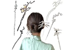 EABDICE 6 sztuk kij do włosów, retro pałeczki do włosów, drewniane pałeczki do włosów, zastosowanie dla kobiet i dziewcząt, klasyczny chiński japoński styl (srebrny i czarny)