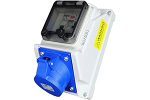 RoadEu - Toma de corriente CEE 16A e interruptor diferencial - 230V 3P Caja cuadro electrico monofásica con interruptor, Distribuidor de corriente mural con disyuntor