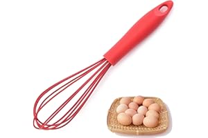 XFLYP Batidor, Silicona Apta para Alimentos, con un Mango Estable y Cómodo, Fácil de Almacenar, se Puede Colgar, Batidor de Cocina para Mezclar, Batir, Espumar y Revolver (Rojo)