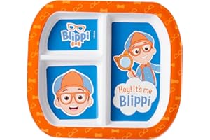 HOX Officially Licensed PP 3-Section Divider Plate – BPA-Free, Durable, Lightweight & Kid-Friendly Tableware - Blippi, Orange, Medium
