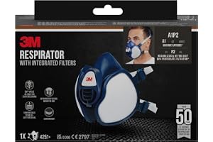 3M 4251 Respirator, En Storlek, Blå | Klar att använda halvmask för lackering och slipning med bekväm passform, brett synfält