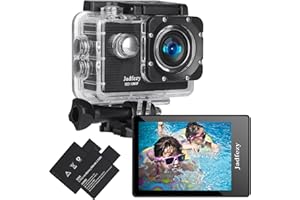 Jadfezy Action Cam FHD 1080P, fotocamera subacquea impermeabile fino a 30 m, grandangolare da 140 gradi, con due batterie ricaricabili da 900 mAh e set di accessori