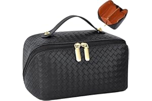 JUYANO Podróżna kosmetyczka o dużej pojemności, podróżna torba do makijażu, przenośna torba do przechowywania kosmetyków ze skóry PU, podwójny zamek błyskawiczny, wodoodporna kosmetyczka z przegrodami