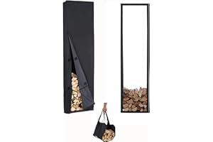Lendo Online Scaffale per legna da ardere con copertura protettiva impermeabile + borsa per il trasporto, per interni ed esterni, per legna da ardere, in metallo (50 x 25 x 196 cm)