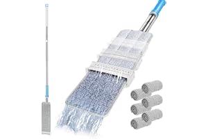 Hevol Mocio - Piatto in Microfibra, con 6 Tamponi Riutilizzabili in Microfibra, Mop a Mani Libere per La Pulizia di Legno Duro, Piastrelle, Laminato, Marmo, Blu + Bianco