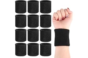 12 st svettband för handled, 8 cm sportarmband, svart | Svettband handled elastisk, fitness svettband, för kvinnor och män, f