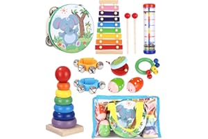 JOFLVA Instrument De Musique Enfant, Jouet en Bois Instruments, Jouets De Percussions Set, Jouets Musicaux Bois Cadeau De l'enfant avec Xylophone, Instrument Percussion Enfant pour Enfant 2 Ans.