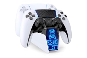 Fenolical Estación de Carga para DualSense PS5 y Controlador Edge, Táctil y Multifuncional para Playstation 5 con Iluminación Temporizada Libremente Controlable