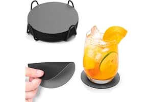 Chitomars Set sottobicchieri finta pelle, double face, antiscivolo, lavabili, protezione tavolo caffè (grigio nero)