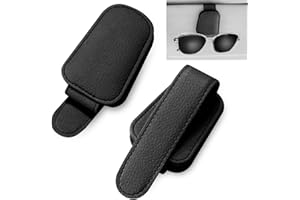 MOKHT 2 Stück Brillenhalter für Auto Sonnenblende, Magnet Sonnenbrillenhalter Auto, Leder Brillenständer für Auto Sonnenblende, Sonnenbrillen Halterung Auto für Brille Karte Ticket - Schwarz