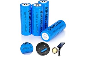 Batería Solar KINREECELL LiFePO4 18500 3.2v 1000mAh 3.2wh, Batería Li-Ion Recargable de 18500 3.2 Voltios para Luces Solares de Exterior, Luces Solares para Jardín, Linterna (Paquete de 4)