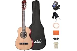 ADM Kit de guitare classique 1/4 pour enfants, 76,2 cm pour débutants avec sac de transport, accordeur à clipser, sangle, médiators, cordes supplémentaires, sac de rangement et chiffon de nettoyage