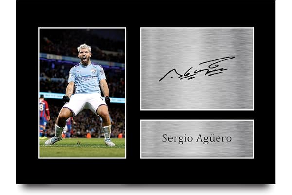 HWC Trading A4 Sergio Aguero Manchester City Cadeaux imprimés photo autographe signée pour les fans de football et les supporters - A4