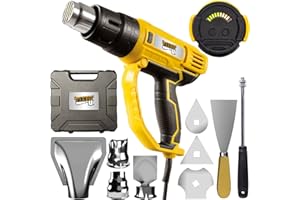 Pistolet à air chaud électrique FixedbyU avec affichage LED, réglage de la température du décapeur thermique par commutateur à paliers de 60-600° C, 2000 watts, nombreux accessoires de buse & mallette