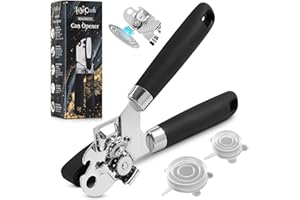 EMPIRE TRADING & COMMERCE Empire Tin Opener UK, 3-in-1 Can Opener Handheld – Heavy Duty Stainless Steel Manual Tin Opener for Arthritis Hands with Magnetic Lid Lifter | Smooth Edge, Comfortable Grip Bottle Opener – Black