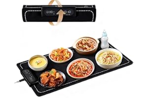 UOAESR Food Warming Mat 38*60cm, Foldable Silicone Electric Warming Mat for Food, 260W Portable Food Warmer, 3 Level Temperature (60℃-100℃), 1-4Hours Timer, Child Lock, Easy to Clean, for Home/Party (Cyan)