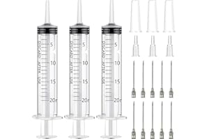 XWCHASA 3 Stück Spritzen 20mL, Plastikspritze 20mL mit Edelstahl Nadeln, Wiederverwendbare Kunststoffspritzen für Halloween Pflanzenbewässerung, Tierfütterung, Wissenschaftliche Labors(Individuelles Paket)