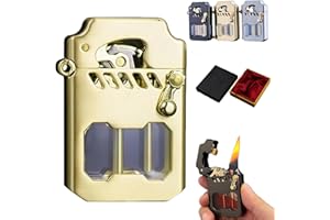 BIUBIULOVE Mecha Metal Rocker Lighter,Retro Transparent Oil Tank Metal Rocker Kerosene Lighter,Retro Metal Rocker Kerosene Windproof Lighter,Mecha Metal Lighter (Gold)