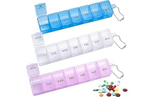 NINOCLAR 3 Pieces Pill Box Organiser Pill Dispenser Box, 7 Day Pill Box Organiser One Time a Day, Weekly Pill Box Pill Organiser for Medication, Supplements, Vitamins, Cod Liver Oil