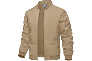 TACVASEN Chaqueta bombardero para hombre, chaqueta ligera de transición, chaqueta de aviador, cuello alto, otoño, primavera, Blouson con bolsillos con cremallera